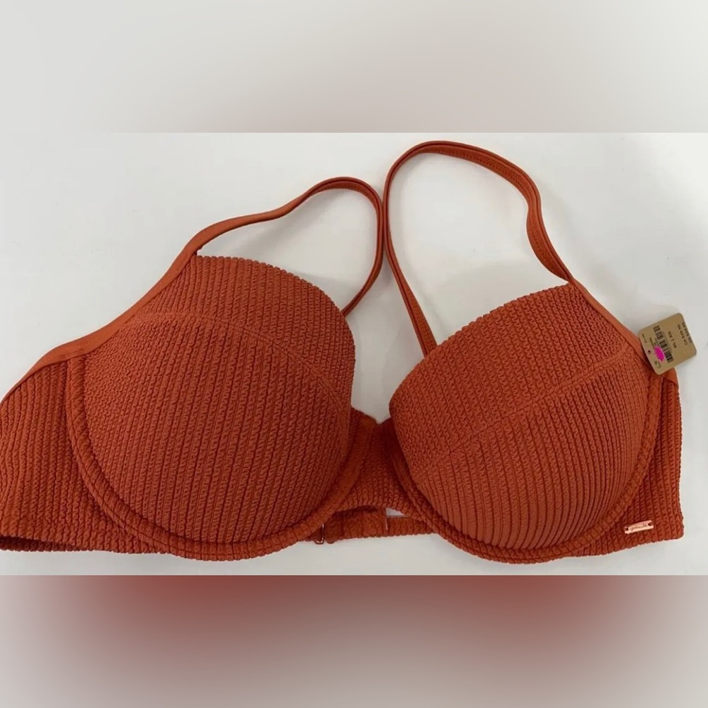 PINK Victoria's Secret Womens XL Crinkle Push Up Bikini Top Amber Clay SWIM